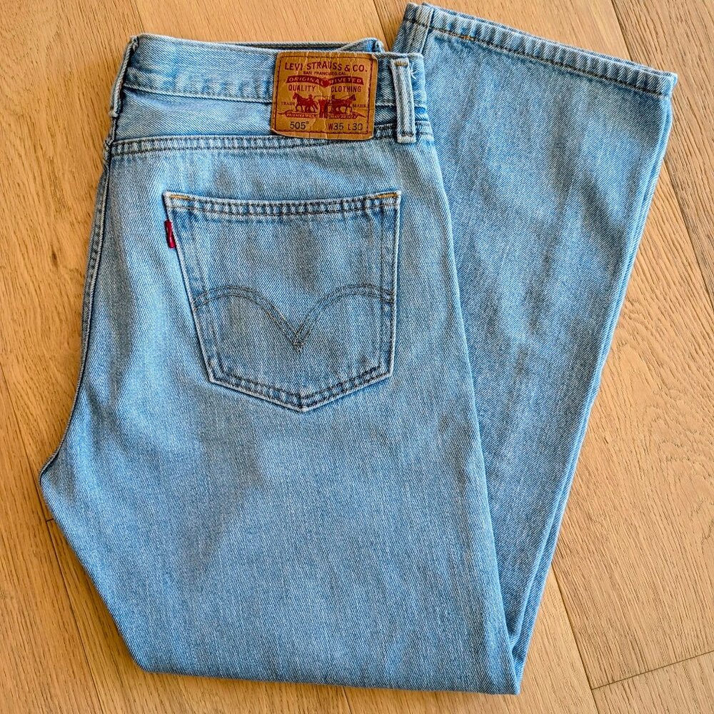 Men's Levis 505 Straight Leg Stone Washed - Great Condition 35 x 30